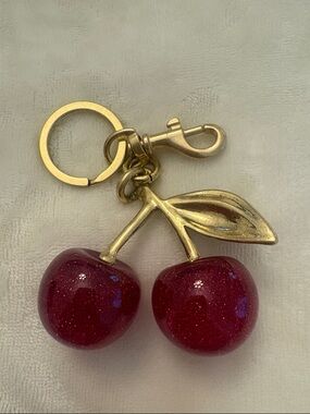 Gold Cherry Keychain & Card Holder Charm - Red